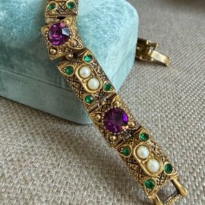 Vintage ART Arthur Pepper Gold Tone Bracelet 
 with Purple and Green Accents